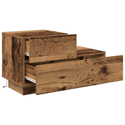Nattbord Sengbord Gammelt Tre med LED 100x36x49 cm