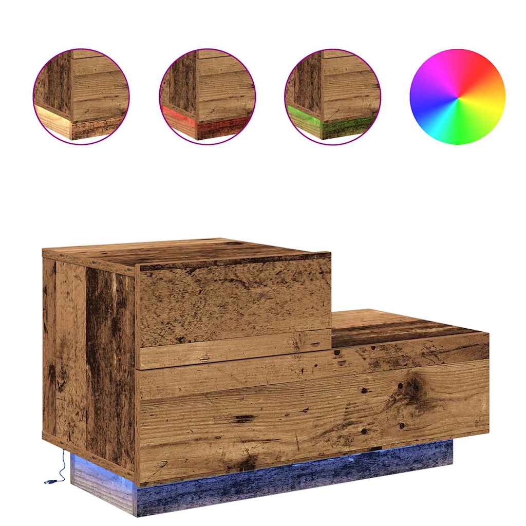 Nattbord Sengbord Gammelt Tre med LED 100x36x49 cm