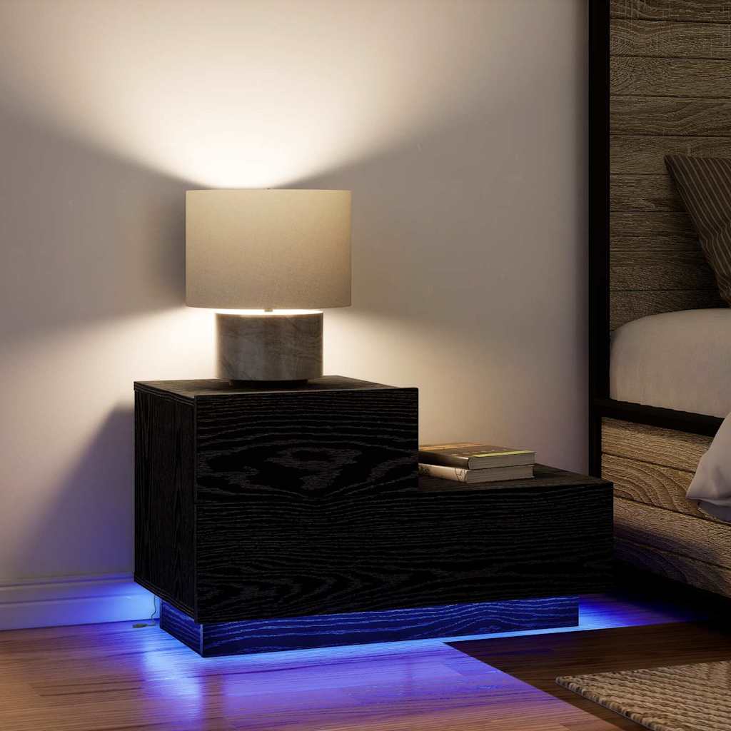 Nattbord Sengbord Svart Eik Nattbordskap 70 x 36 x 40,5 cm