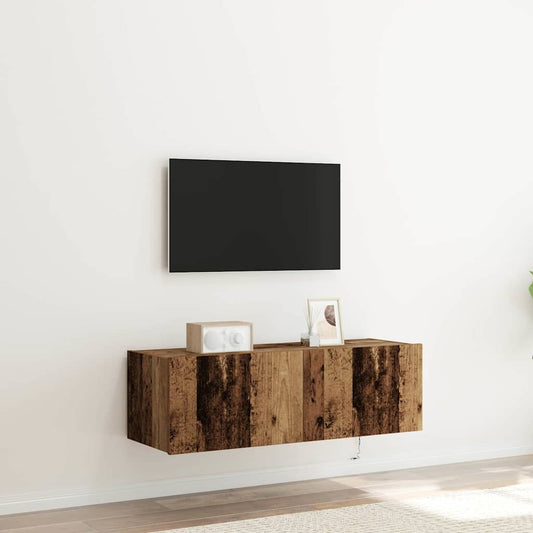 TV-Møbel Tre TV Veggskap med LED-belysning Gamle Tre 100x35x31 cm