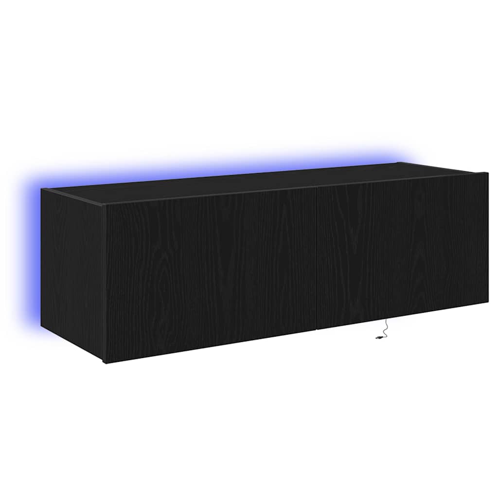 TV-Møbel Svart Eik TV Veggskap med LED Lys 100x35x31 cm