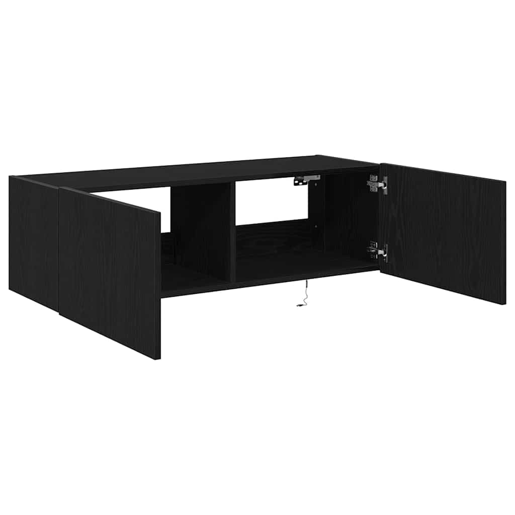 TV-Møbel Svart Eik TV Veggskap med LED Lys 100x35x31 cm