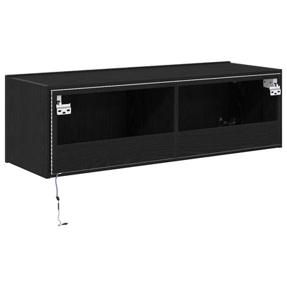 TV-Møbel Svart Eik TV Veggskap med LED Lys 100x35x31 cm