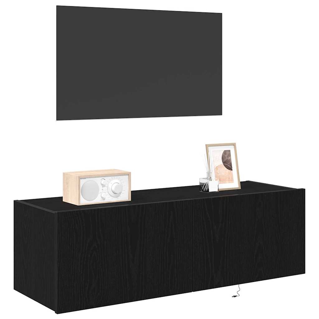 TV-Møbel Svart Eik TV Veggskap med LED Lys 100x35x31 cm