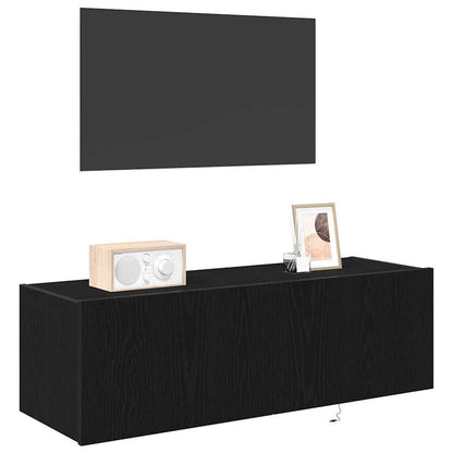 TV-Møbel Svart Eik TV Veggskap med LED Lys 100x35x31 cm