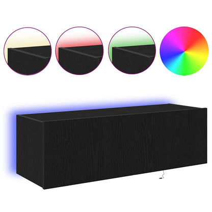 TV-Møbel Svart Eik TV Veggskap med LED Lys 100x35x31 cm