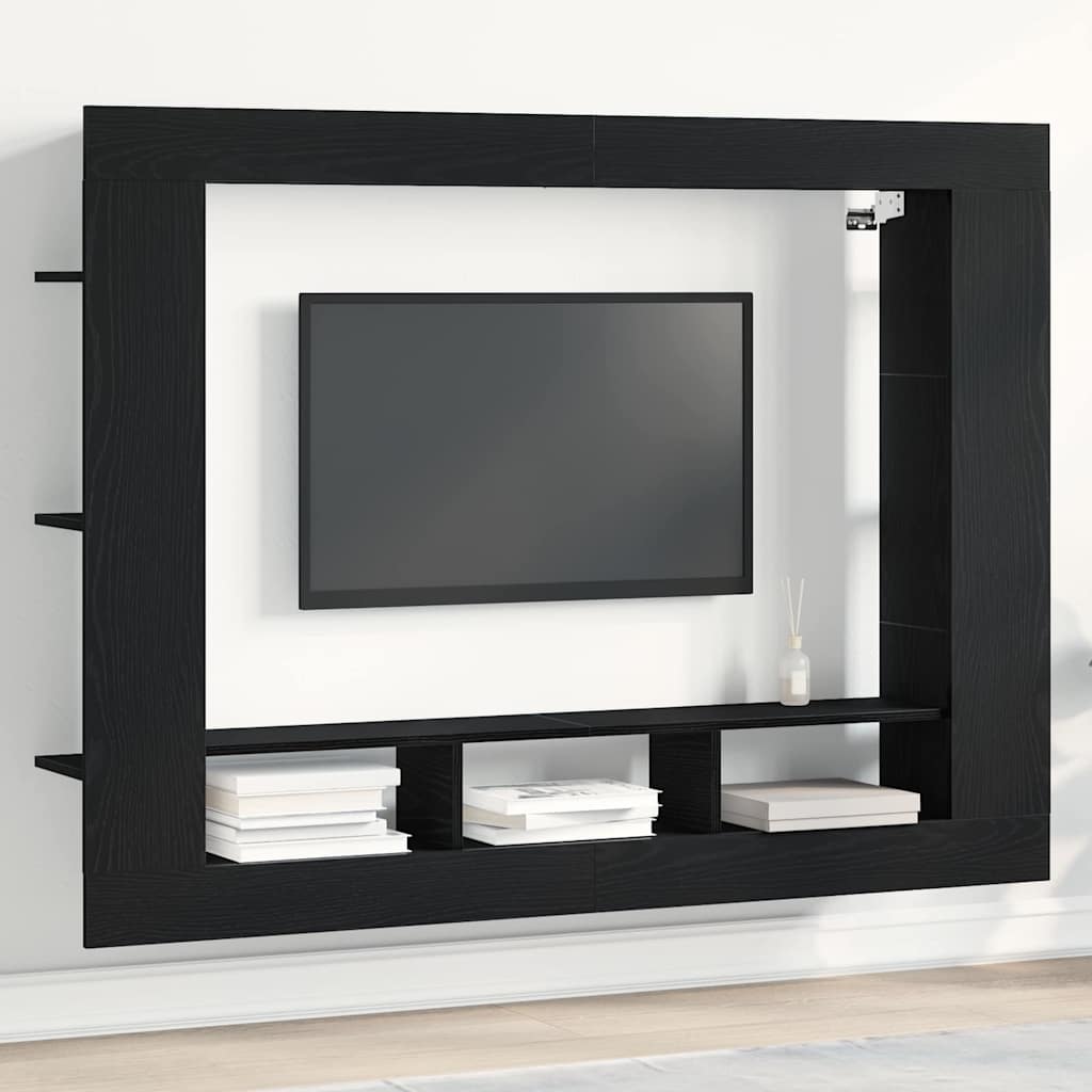 TV-Møbel Svart Eik TV-stativ Veggmontert 152x22x113 cm