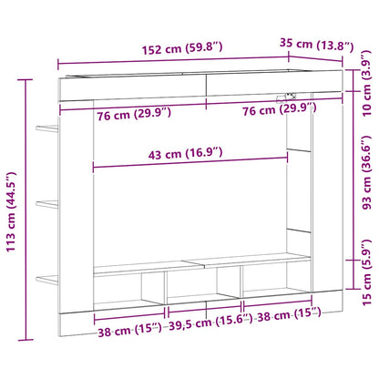 TV-Møbel Svart Eik TV-stativ Veggmontert 152x22x113 cm