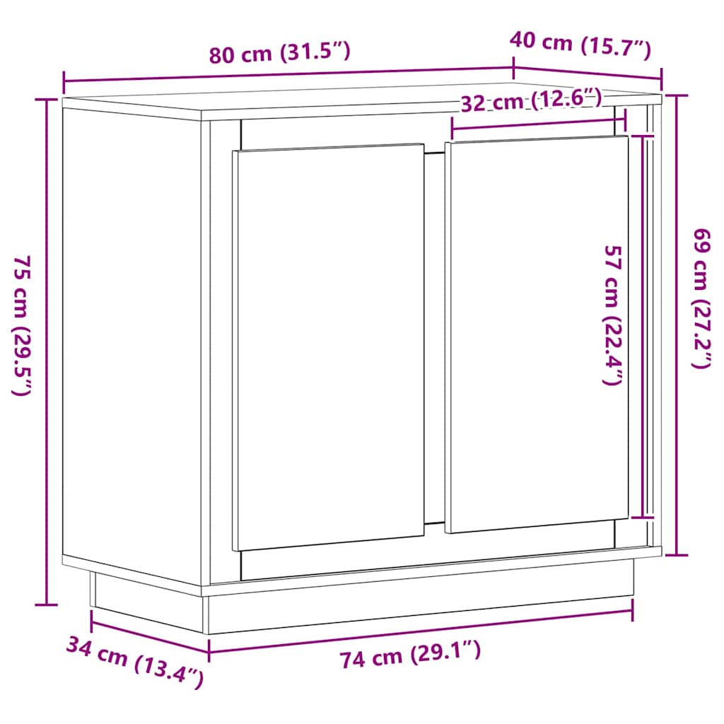 Skjenk Gammelt Tre 80x34x75 cm