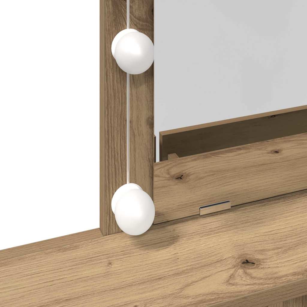 Smykkebord med Speil og LED-lamper i Artisan Eik Konstruert Tre