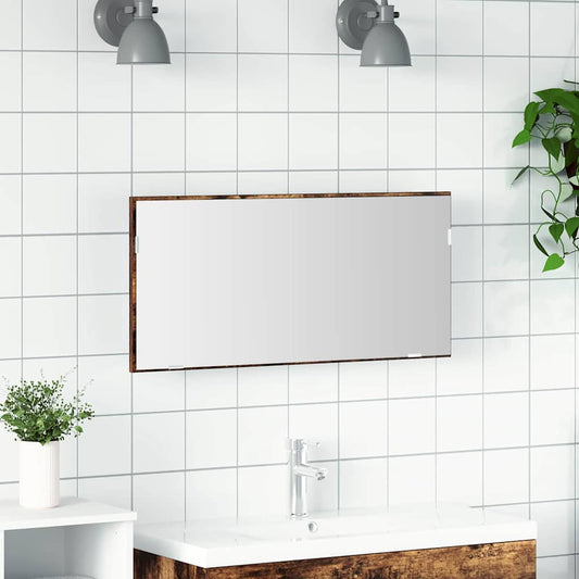 Baderom Speilskap med LED Lys Røkt Eik 80x37 cm