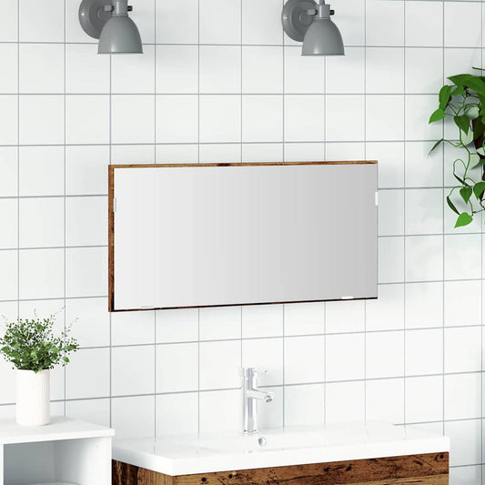 Badspeilskap med LED-lys Gammelt tre 80x37 cm