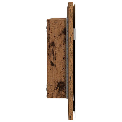 Badspeilskap med LED-lys Gammelt tre 80x37 cm