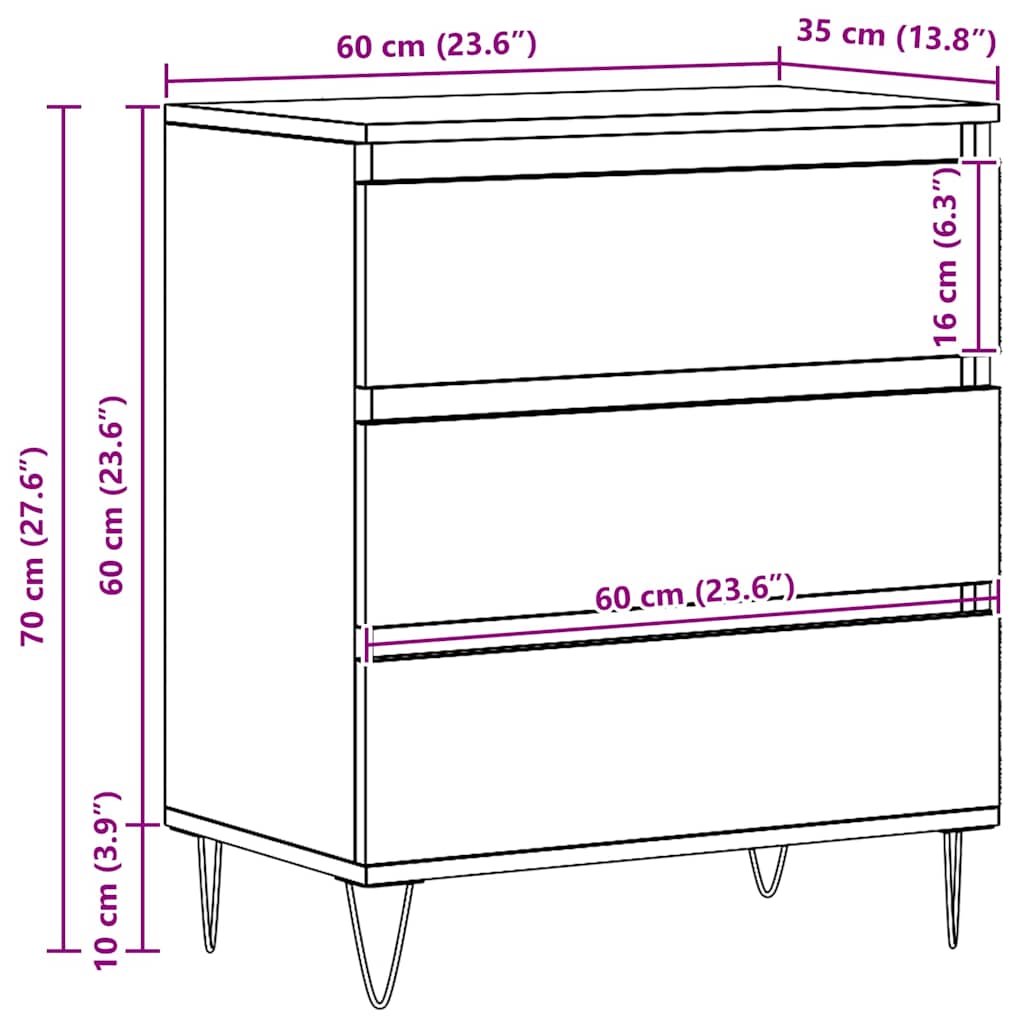 Kommode Svart Eik 60x35x70 cm