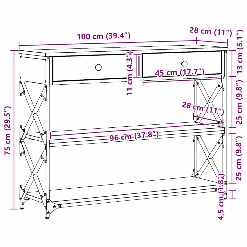 Avlastningsbord konsollbord Svart Eik 100x28x75 cm