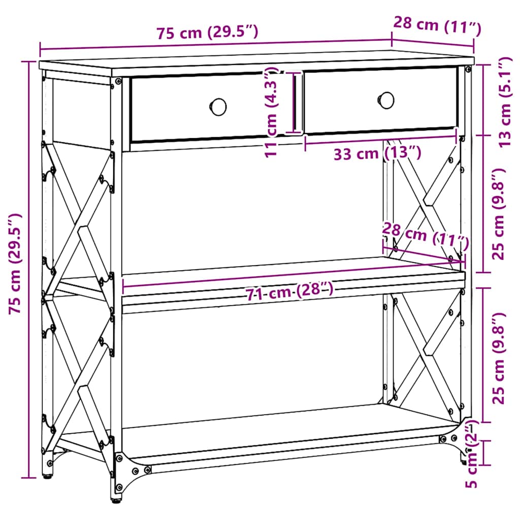 Avlastningsbord konsollbord Svart Eik 75x28x75 cm