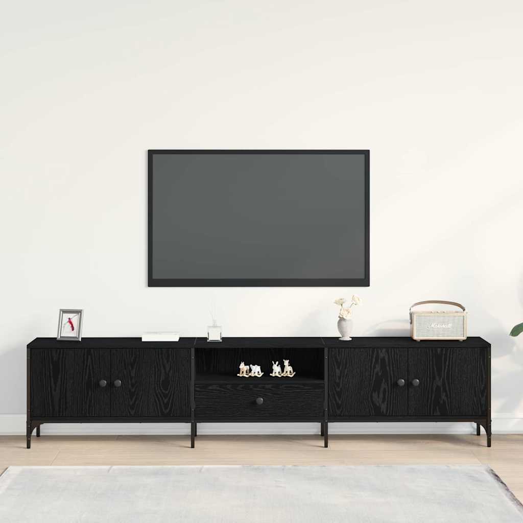 TV-Møbel Svart Eik TV-benk med skuff 200x25x44 cm
