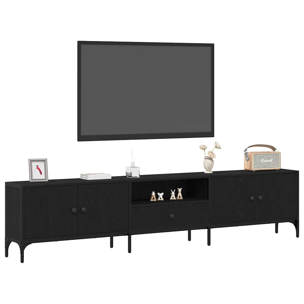 TV-Møbel Svart Eik TV-benk med skuff 200x25x44 cm