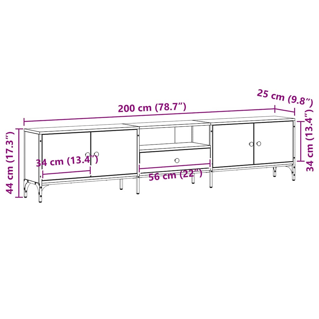 TV-Møbel Svart Eik TV-benk med skuff 200x25x44 cm