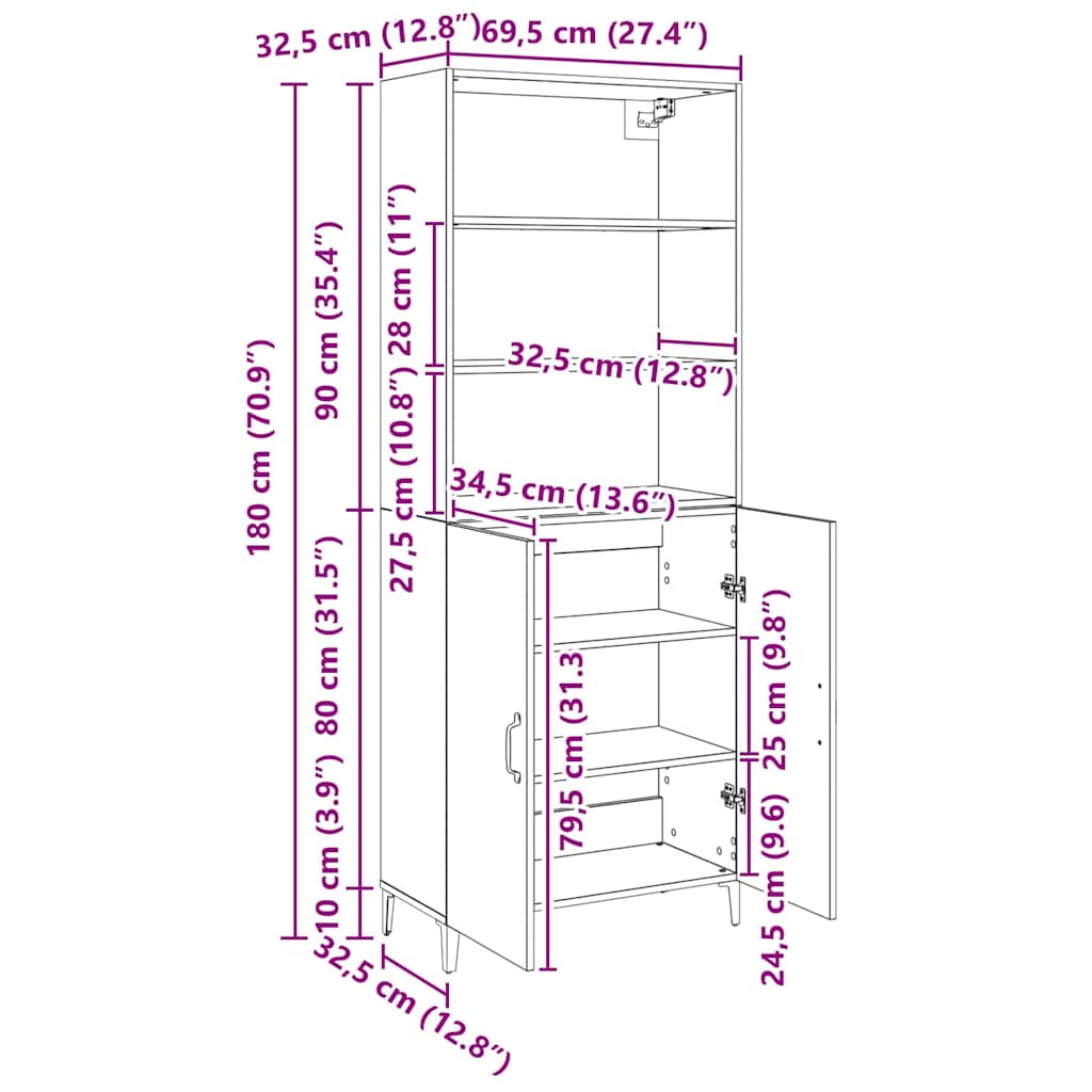 Skjenk Svart Eik 69,5 x 32,5 x 180 cm