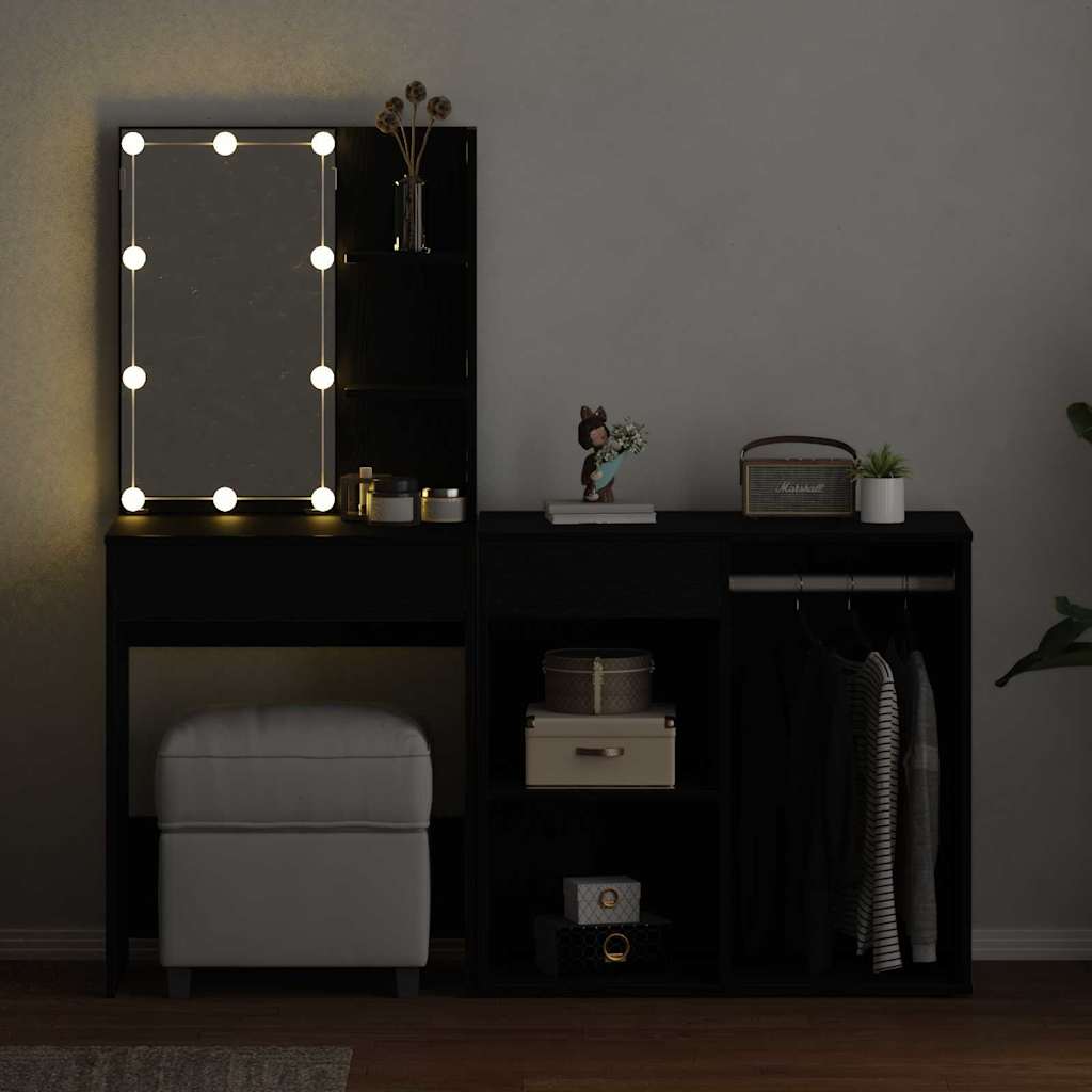 Sminkebord LED Svart Eik 140 x 40 x 140 cm
