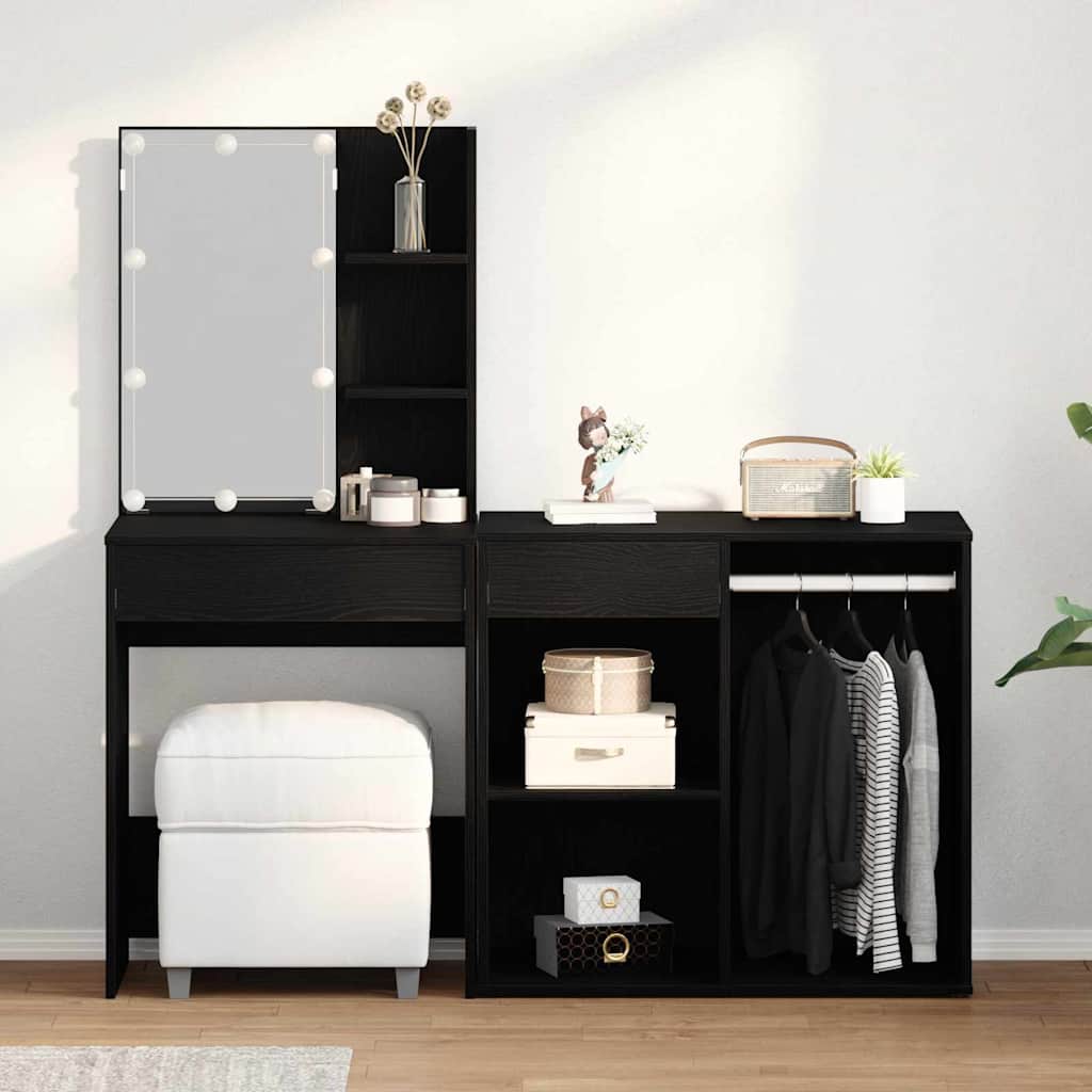 Sminkebord LED Svart Eik 140 x 40 x 140 cm
