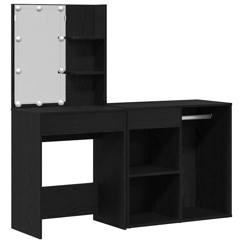 Sminkebord LED Svart Eik 140 x 40 x 140 cm