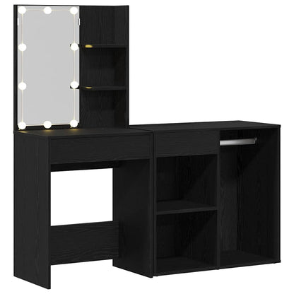 Sminkebord LED Svart Eik 140 x 40 x 140 cm