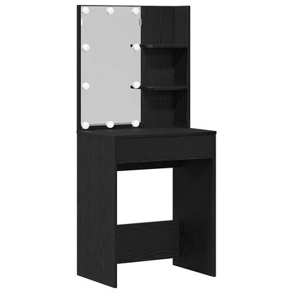 Sminkebord LED Svart Eik 140 x 40 x 140 cm