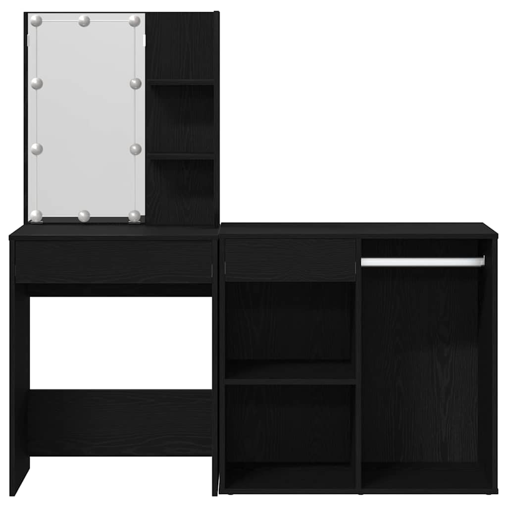 Sminkebord LED Svart Eik 140 x 40 x 140 cm