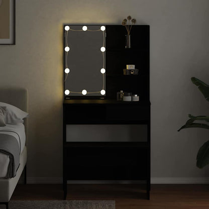 LED Sminkebordsett med speillys 2 pcs Svart Eik Konstruert tre