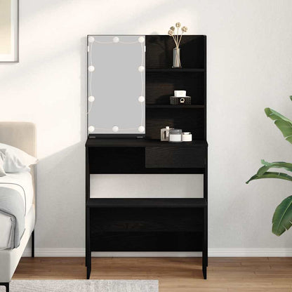 LED Sminkebordsett med speillys 2 pcs Svart Eik Konstruert tre