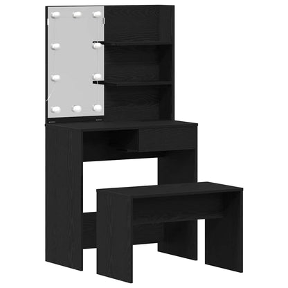 LED Sminkebordsett med speillys 2 pcs Svart Eik Konstruert tre