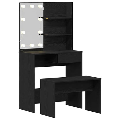 LED Sminkebordsett med speillys 2 pcs Svart Eik Konstruert tre