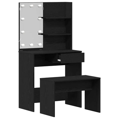 LED Sminkebordsett med speillys 2 pcs Svart Eik Konstruert tre