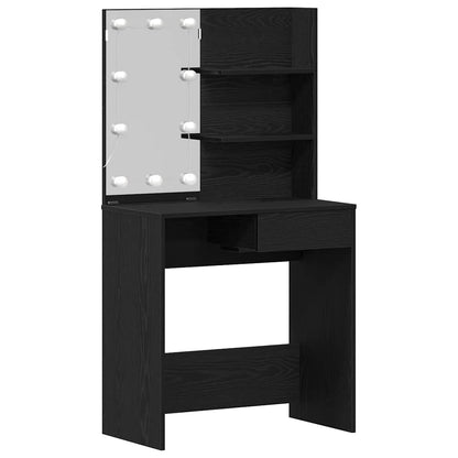 LED Sminkebordsett med speillys 2 pcs Svart Eik Konstruert tre