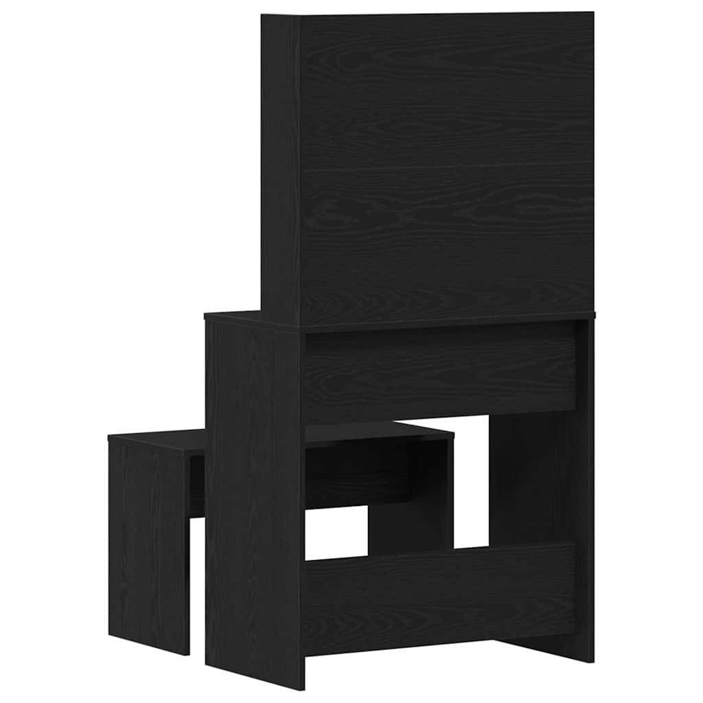 LED Sminkebordsett med speillys 2 pcs Svart Eik Konstruert tre