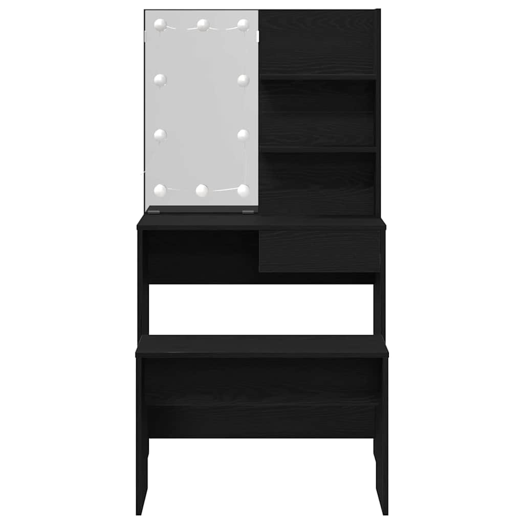LED Sminkebordsett med speillys 2 pcs Svart Eik Konstruert tre