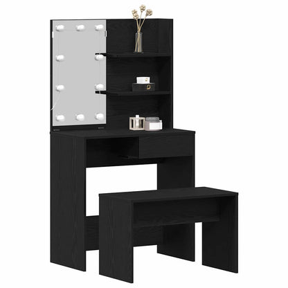 LED Sminkebordsett med speillys 2 pcs Svart Eik Konstruert tre