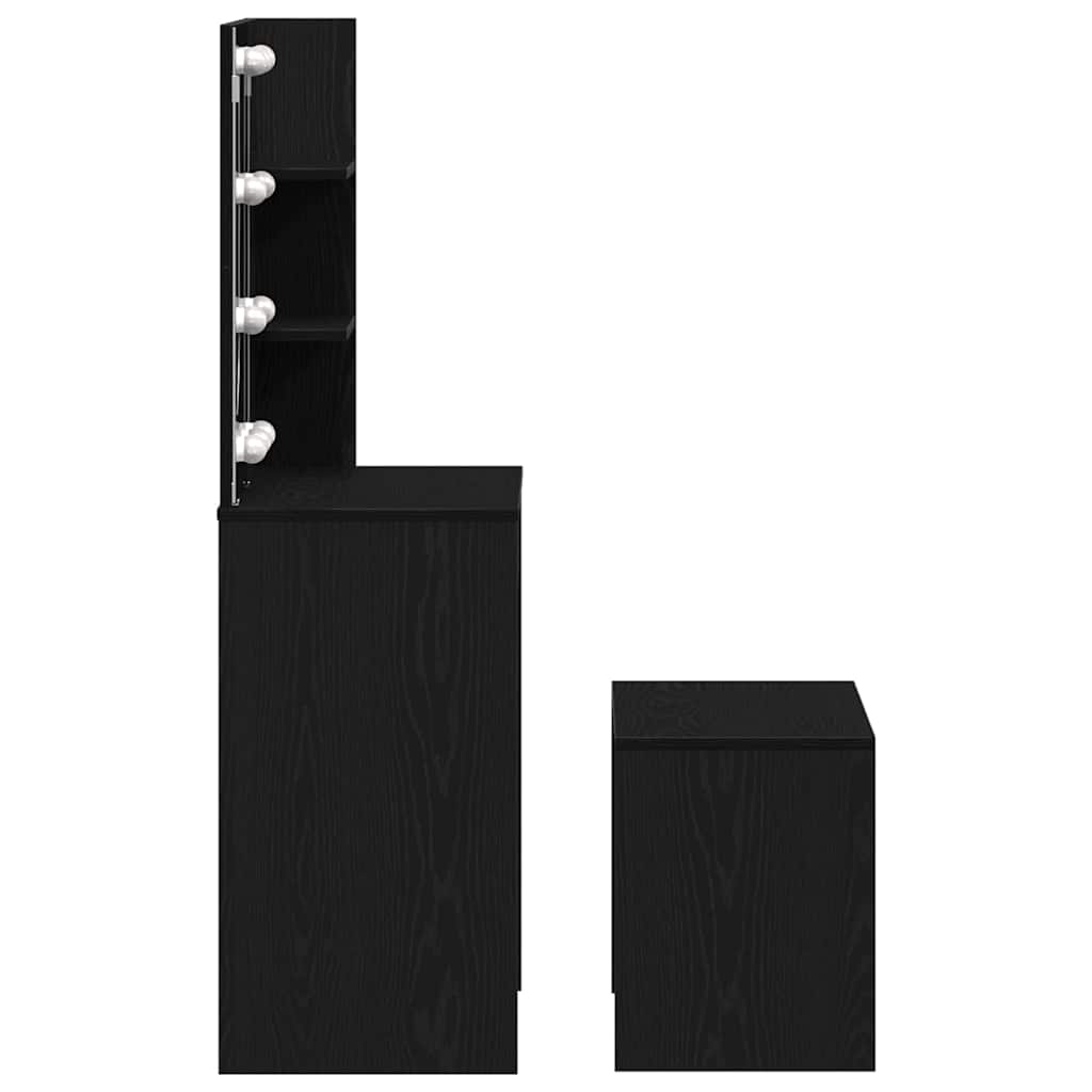 LED Sminkebordsett med speillys 2 pcs Svart Eik Konstruert tre