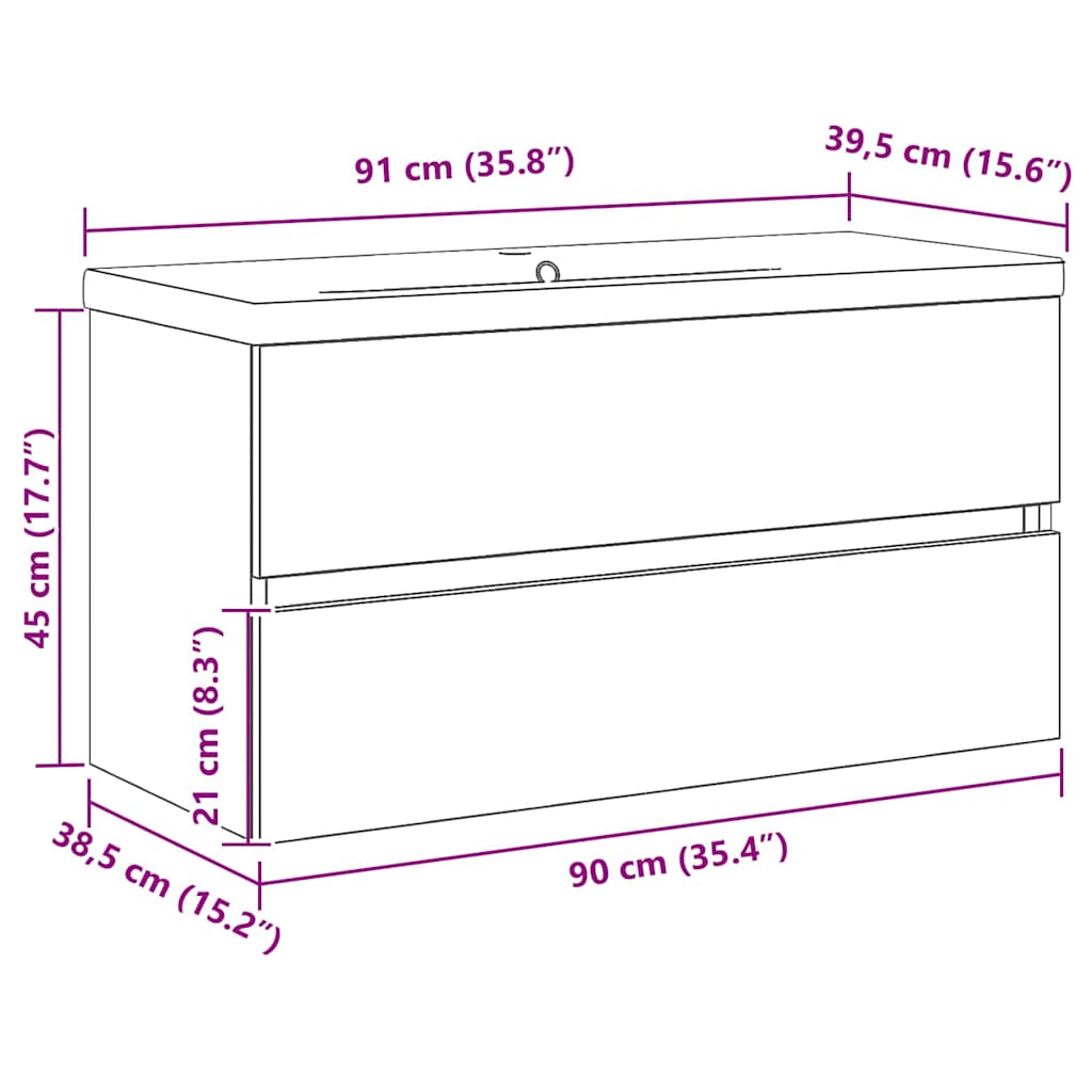 Servantskap Baderom Veggmontert Svart Eik 90 x 39 x 62 cm