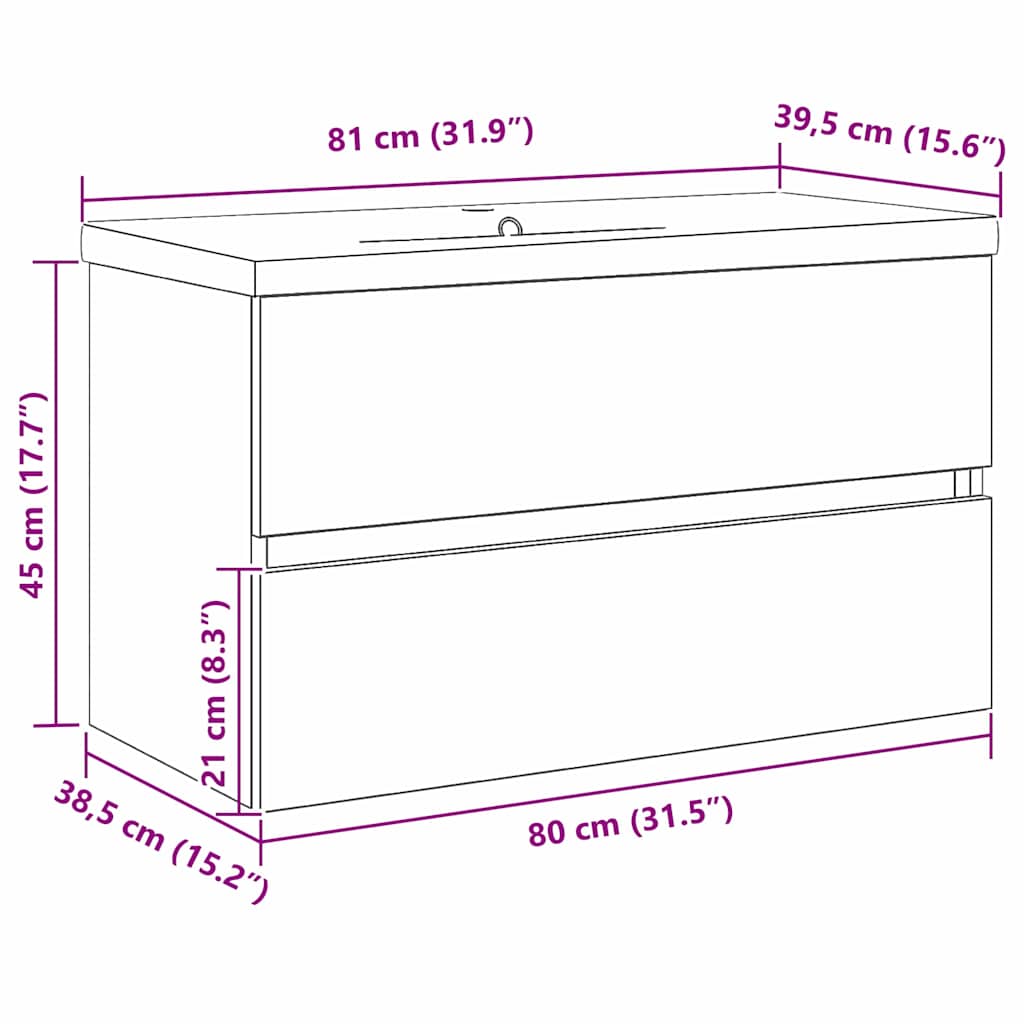 Servantskap Baderom Veggmontert Svart Eik 80 x 39 x 62 cm