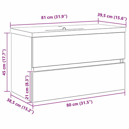 Servantskap Baderom Veggmontert Svart Eik 80 x 39 x 62 cm