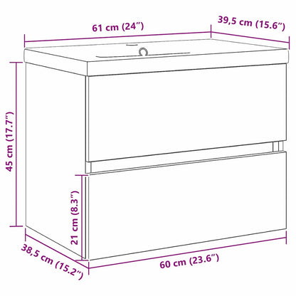Servantskap Baderom Veggmontert Svart Eik 60 x 39 x 62 cm
