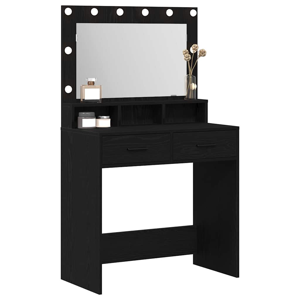 Sminkebord Svart Eik LED 79x41x135 cm