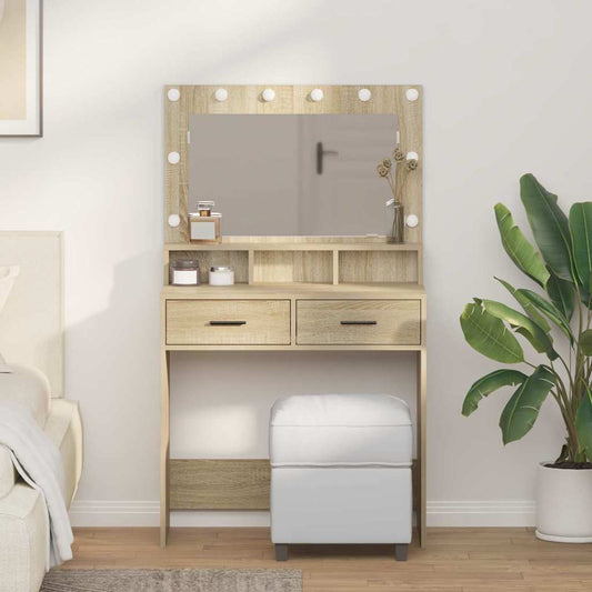 Smykkebord med LED-lys i Sonoma Eik 79x41x135 cm