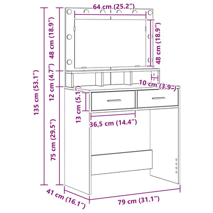Sminkebord Artisan Eik LED 79x41x135 cm