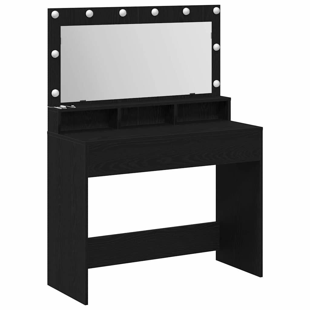 Sminkebord Svart Eik LED 100x41x135 cm