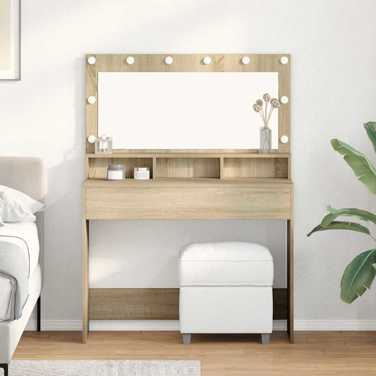Smykkebord med LED-lys i Sonoma Eik, 100x41x135 cm