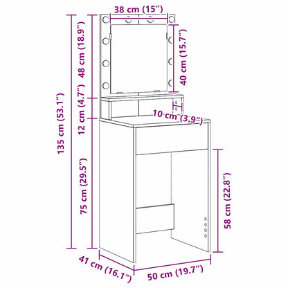 Sminkebord Brun Eik LED 50x41x135 cm